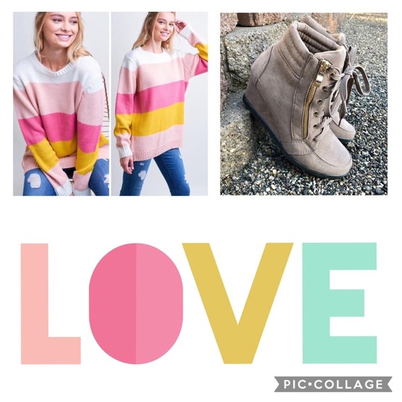 New! Lace Up Taupe Wedge Sneaker With Gold Zipper - Picture 5 of 8